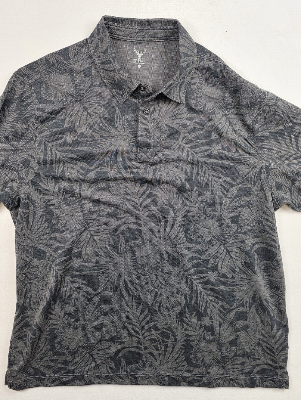Nicoby Premium Mens Polo Shirt XXL Gray Black Tropical Floral Print Modal Blend